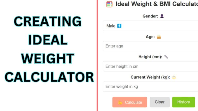 CODE  IDEAL WEIGHT CALCULATOR IN HTML CSS AND JAVASCRIPT