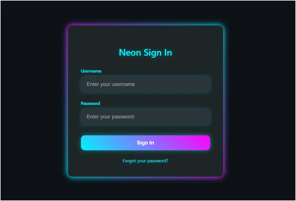 Glow/Neon Card Login Form in Html Css and Javascript