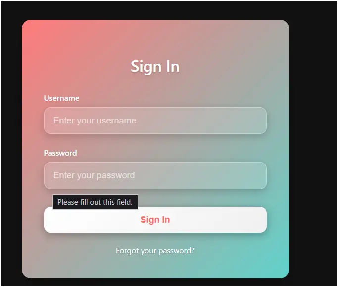 Gradient Card Login Form in HTML CSS AND JAVASCRIPT